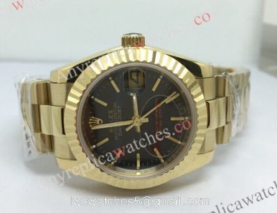 Replica Rolex Datejust Black Face All Gold Case Mens Watch 1