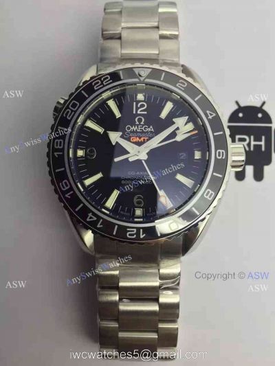 Knockoff Swiss Omega Seamaster GMT Watch Black Dial / Gray Arabic 1