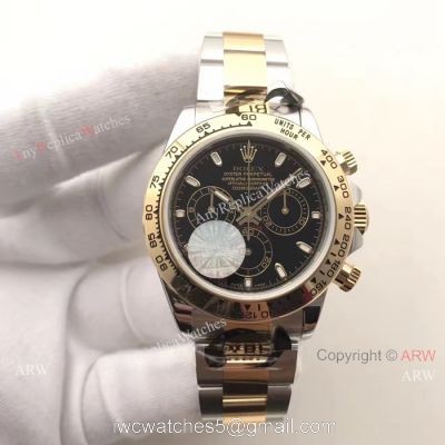 JF Swiss Grade Replica Rolex Daytona Valjoux 7750 Watch Two Tone and Black 1