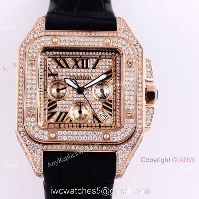 Knockoff Cartier Santos Chronograph Watch Rose Gold Diamond 45mm 1