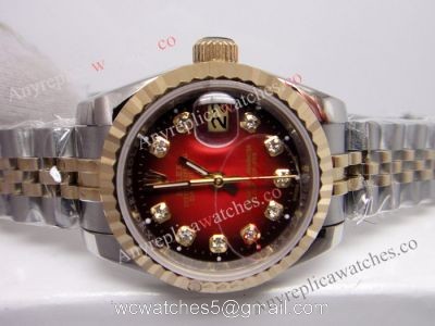Copy Rolex Datejust Watch 2-Tone Jubilee Red Diamond Markers for Women 1