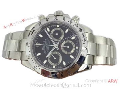 Replica Rolex Daytona Valjoux 7750 Watch Stainless Steel Black Dial Buy Swiss 1
