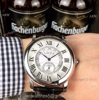 2019 Replica Cartier Ronde Solo 42mm Watches SS Black Leather Strap 1