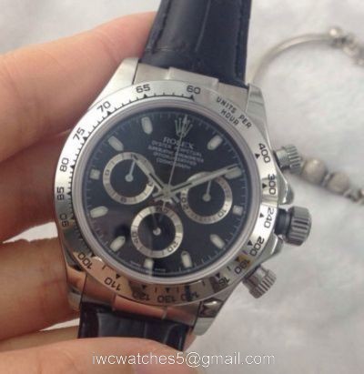 AAA Grade Copy Rolex Daytona Valjoux 7750 watch: SS Black Leather Strap watch 1