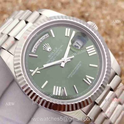 Replica Rolex Day-Date II Watch 40mm Olive Green Dial 1