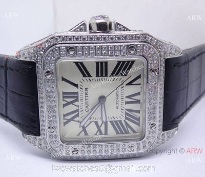 Cartier Santos 100 Diamond Watch Swiss Grade Replica 1