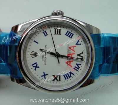 Replica Rolex Oyster Perpetual Explorer White Blue Roman Face Watch 1