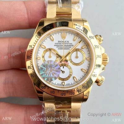 JF Replica Rolex Daytona Yellow Gold White Dial 7750 Automatic Gold Rolex Daytona Replica Watch 1