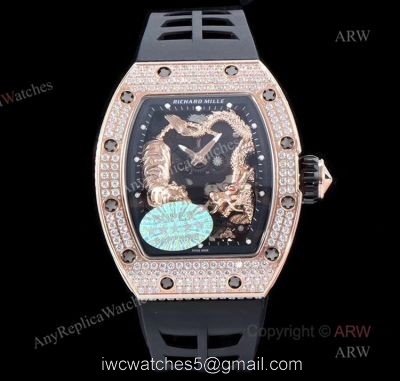 KV Factory Crazy Richard Mille RM051 Tiger Dragon rose gold with diamonds Skeleton Replica Watches 1