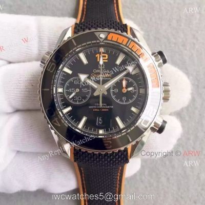 (OM)Swiss Replica Omega Seamaster 600m Master SS Black Chronograph Face 1