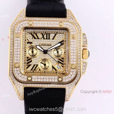 Knockoff Cartier Santos De Chronograph Iced Out Watch 45mm Men 1