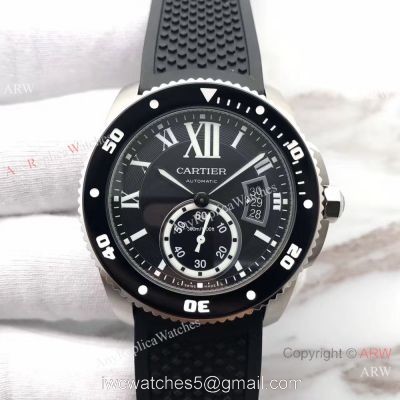 Swiss Grade Cartier Calibre De Diver W710056 watch SS Black Rubber 1