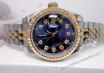 Copy Rolex Datejust 2-Tone Watch Blue Face For Ladies 1