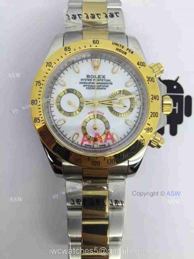 Copy Swiss Grade Rolex Valjoux 7750 Daytona Watch 2-Tone White Dial 1