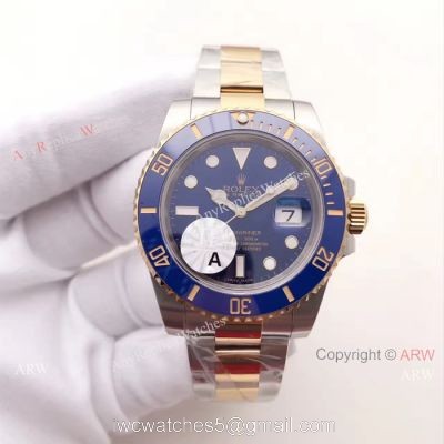 JF Factory Swiss 3135 Rolex Submariner 2 Tone Blue Ceramic Bezel Watch 1