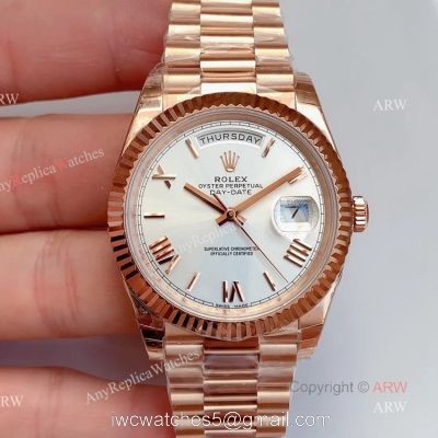 Noob Rolex Day Date Rose Gold With White Dial Roman Numbers Swiss 3255 Automatic Watch 1