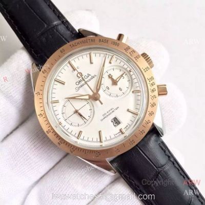 (OM)Copy Swiss Omega Speedmaster 9301 Gold Case Leather Strap Watch 1