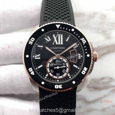 Swiss Grade Cartier Calibre Diver 42mm Watch Rose Gold Fluted Bezel 1