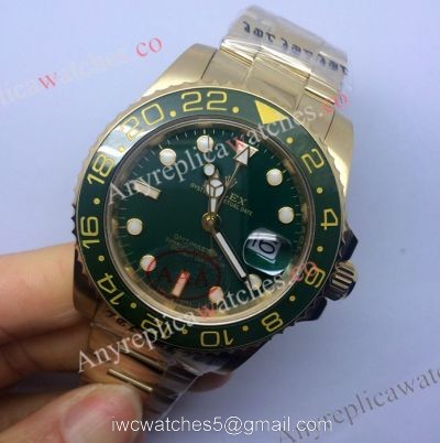 Yellow Gold Green Face Rolex Replica GMT-Master II Watch 40mm 1
