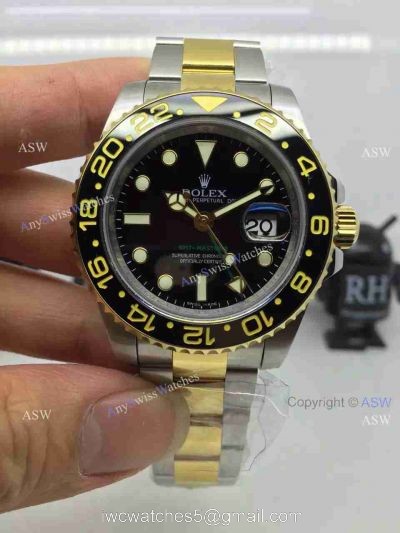 Copy Swiss Rolex GMT- Master II Watch 2-Tone Black Ceramic 40mm 1