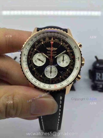 Swiss Replica Breitling 1884 Chronometre Navitimer Watch Rose Gold Case Black Dial 1
