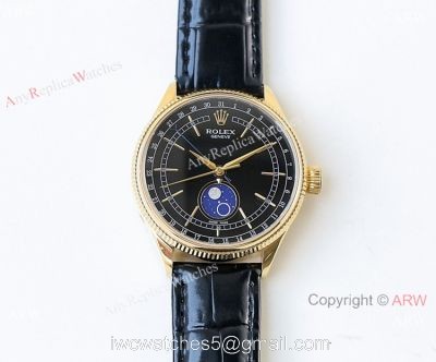 SWISS Rolex Geneve Cellini Black Moonphase / Yellow Gold Rolex Cellini Moonphase Replica watch 1