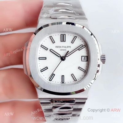 (GR) Swiss Replica Patek Philippe Nautilus Stainless Steel White Face Watch 40mm 1