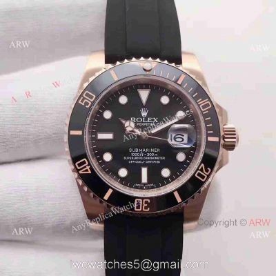 Copy Rolex Submariner Rose Gold Rubber Strap Watch 40mm 1