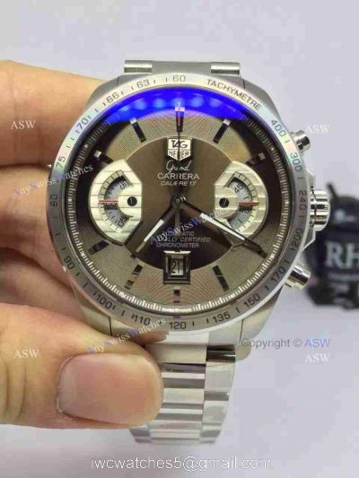 Swiss Grade One Tag Heuer Grand Carrera Calibre 17 RS3 Watch Stainless Steel Coffee surface 1