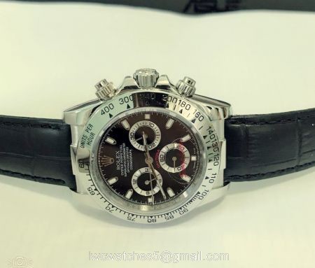 High Quality Copy Rolex Daytona Watch 40MM SS Black Dial w/ Black leather Strap 1