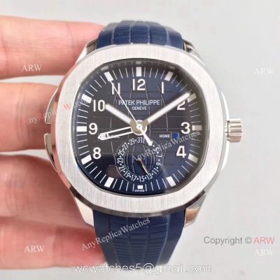 Replica Swiss Patek Philippe Travel Time Watch SS Blue Rubber Strap 1