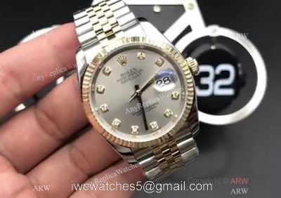 Fake Datejust Rolex Couple Watches Two Tone Grey Diamond Dial 36mm 1