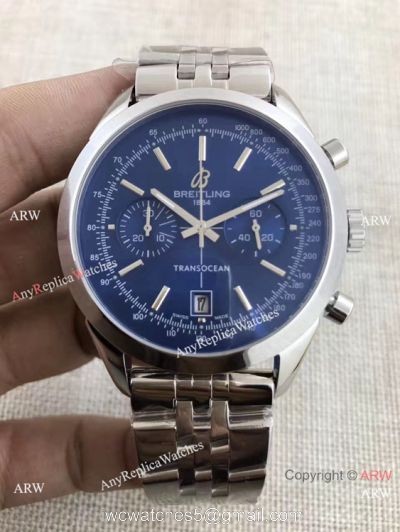 Breitling Transocean Blue Dial Chronograph Replica Watch Stainless Steel 1