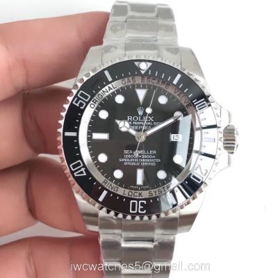 NEW UPGRADED Copy Swiss Rolex Deepsea Sea-Dweller Watch SS Black 44mm 1