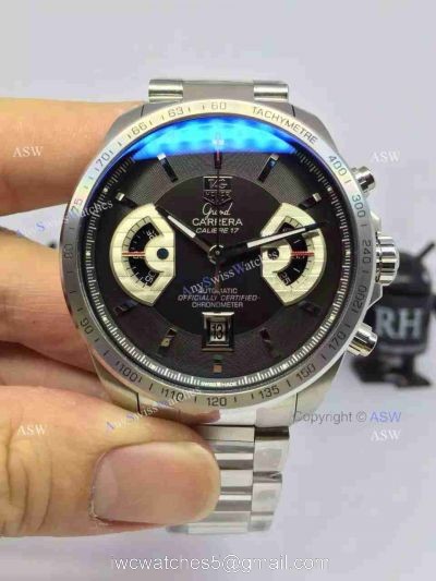 Super Clone Tag Heuer Grand Carrera Calibre 17 RS3 Watch SS black Dial 1