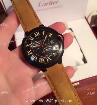 Buy Replica Cartier Ballon Bleu Automatic Watch Brown Leather ADLC coating Case 1