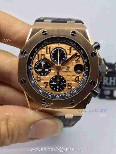 Fake Audemars Piguet Watch Rose Gold Black Leather Mens Watch 1