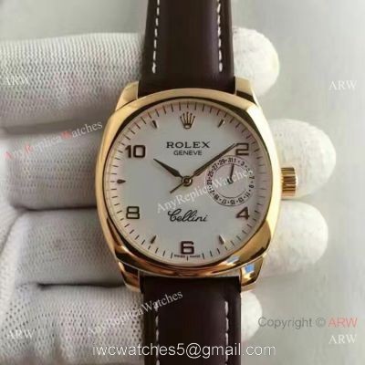 Swiss Rolex Cellini Danaos Gold Case White Dial Replica Watch 1
