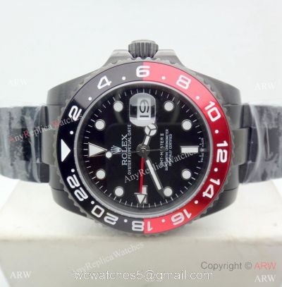 All Black Rolex Replica GMT-MASTER II Watch / Red Black Ceramic Bezel 1