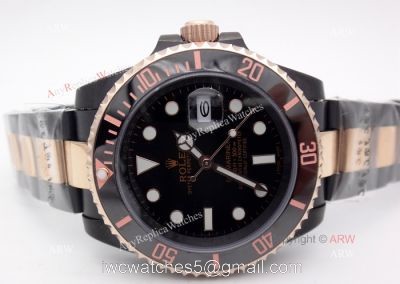 High Quality Solid Black Rolex Submariner Watch 2-Tone Rose Gold Black Ceramic Eezel 1