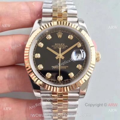 (EW) Replica Rolex Datejust II 41mm 2-Tone Jubilee Black Diamond Watch ETA3255 1