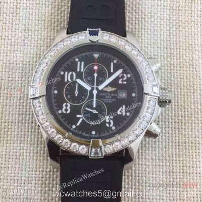 Replica Breitling Watches With Diamond Bezel Black Rubber Super Avenger Watch 1