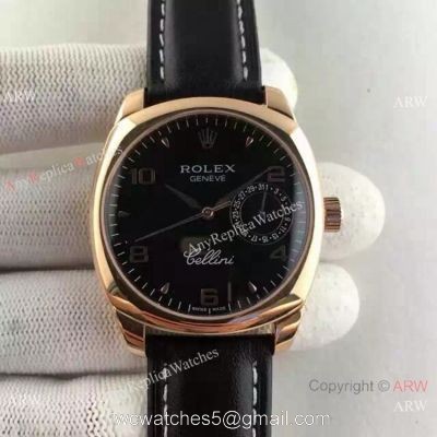Swiss Replica Rolex Cellini Danaos Watch Rose Gold Black Face Automatic Movement 1