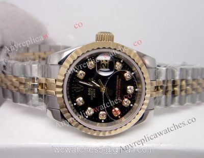 Fake Rolex Datejust Watch Black Face 2-Tone Jubilee Ladies 1