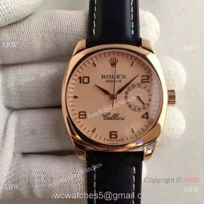 Swiss Replica Rolex Cellini Danaos Replica Watch Rose Gold Black Leather Strap 1