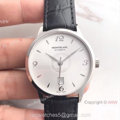 Montblanc Meisterstuck Watch Stainless Steel White Face Black Leather Strap 1