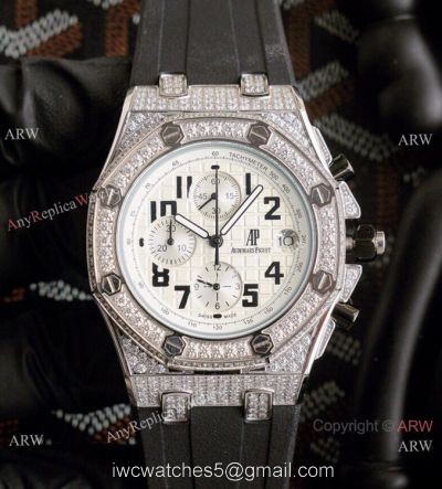 Knockoff Audemars Piguet Royal Oak Offshore Watch Iced Out White Face 1