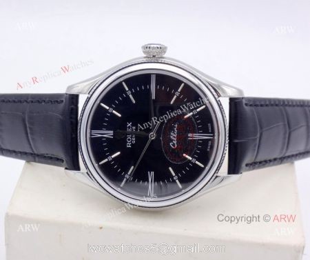 High Quality Rolex Geneve Cellini Black Face Sapphire glass Black Leather Watch 1