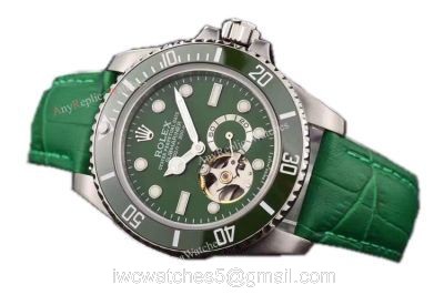 Replica Swiss Rolex Submariner Tourbillon Green Leather Watch 2016 New 1