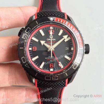 Swiss Replica Omega Seamaster Planet Ocean Deep Black GMT Ceramic Red Watch 1